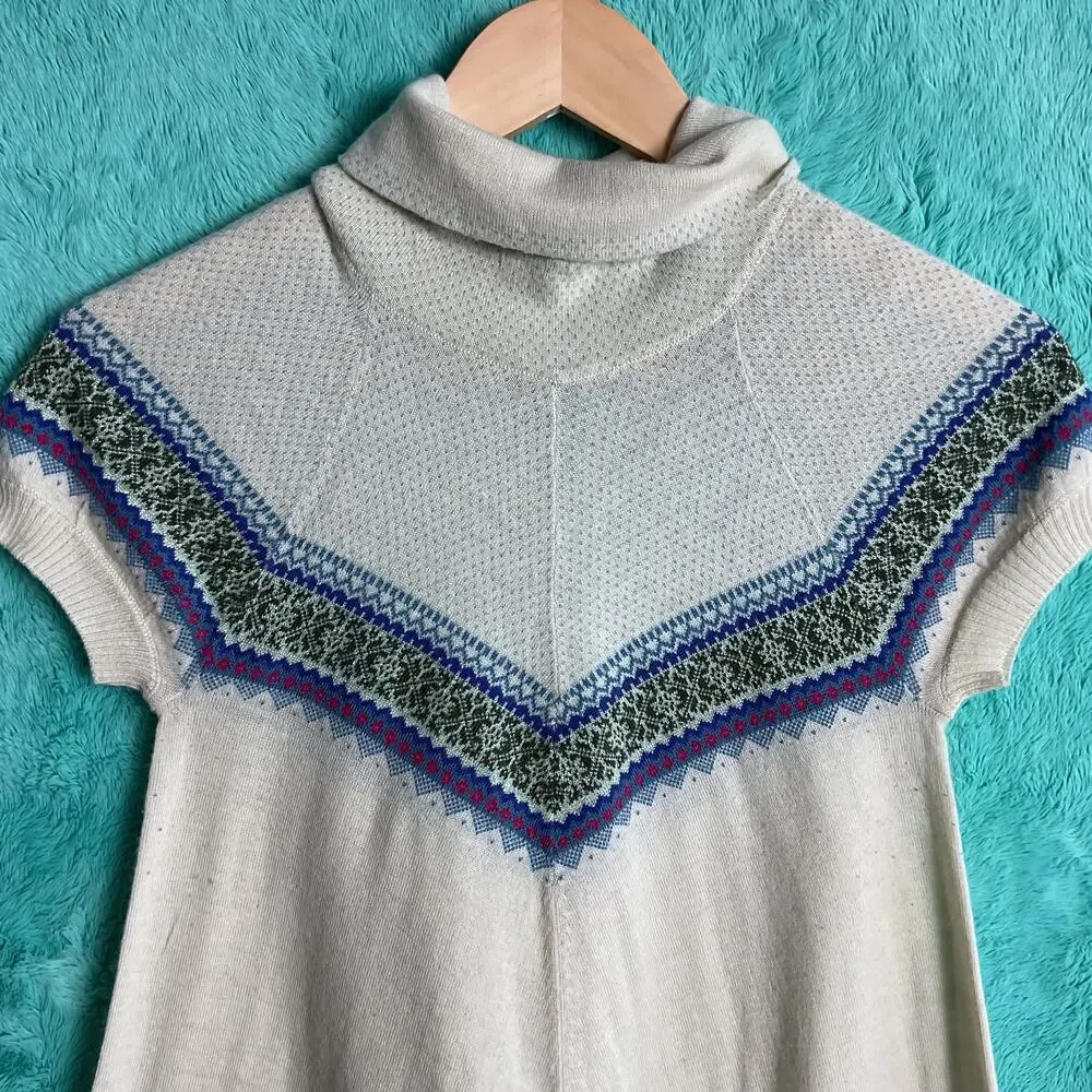Free People Womens TurtleNeck A Line Wool Blend Fair Isle Print Beige Medium